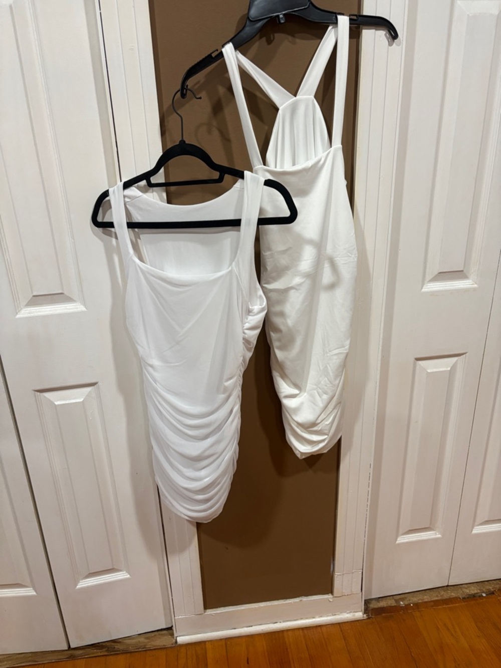 2 Elegant White Ruched Cross-Back Dress